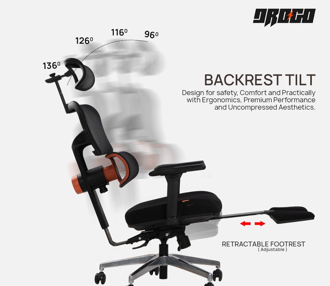 Drogo Premium Ergonomic Office Chair for Work from Home, High Back Computer Chair with Unique Adaptive Lumbar Support & Headrest, 4D Armrest & Recline