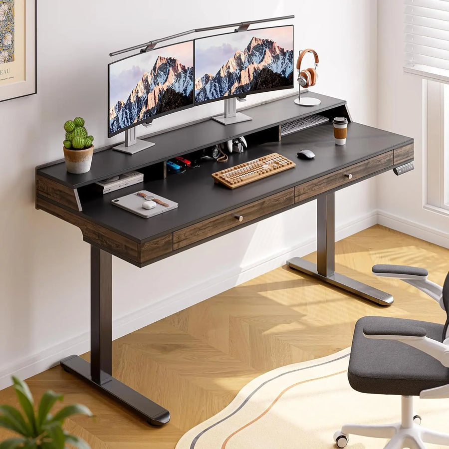 Drogo Artikel Valor Electric Height Adjustable Standing Desk with Storage Drawers & Shelves (Right Cabinet) Drogo India